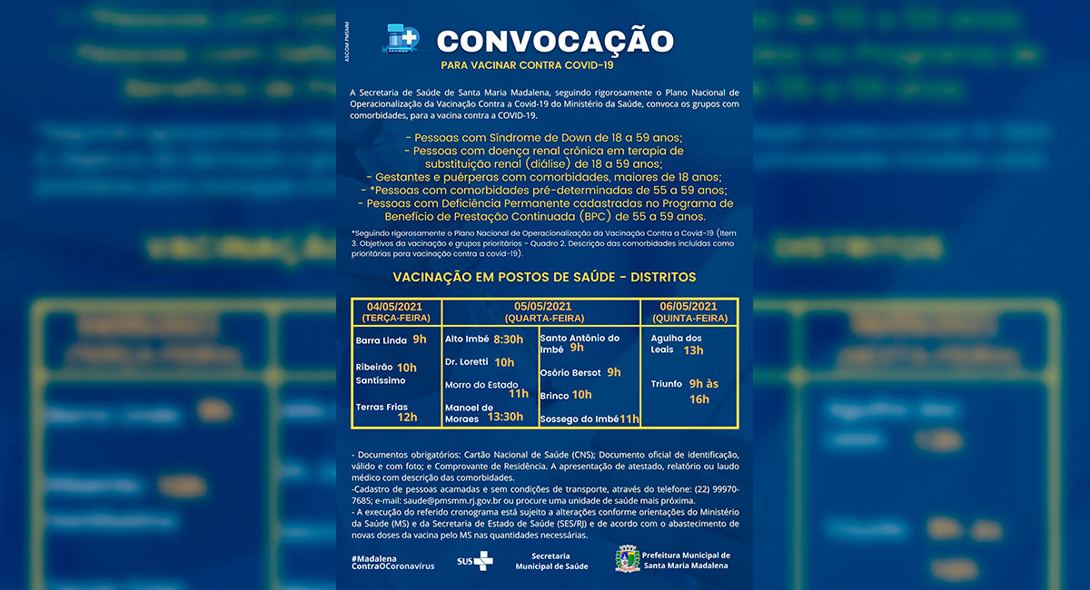 Pessoas com comorbidades serão vacinadas contra a Covid-19 a partir desta terça-feira (04/05)