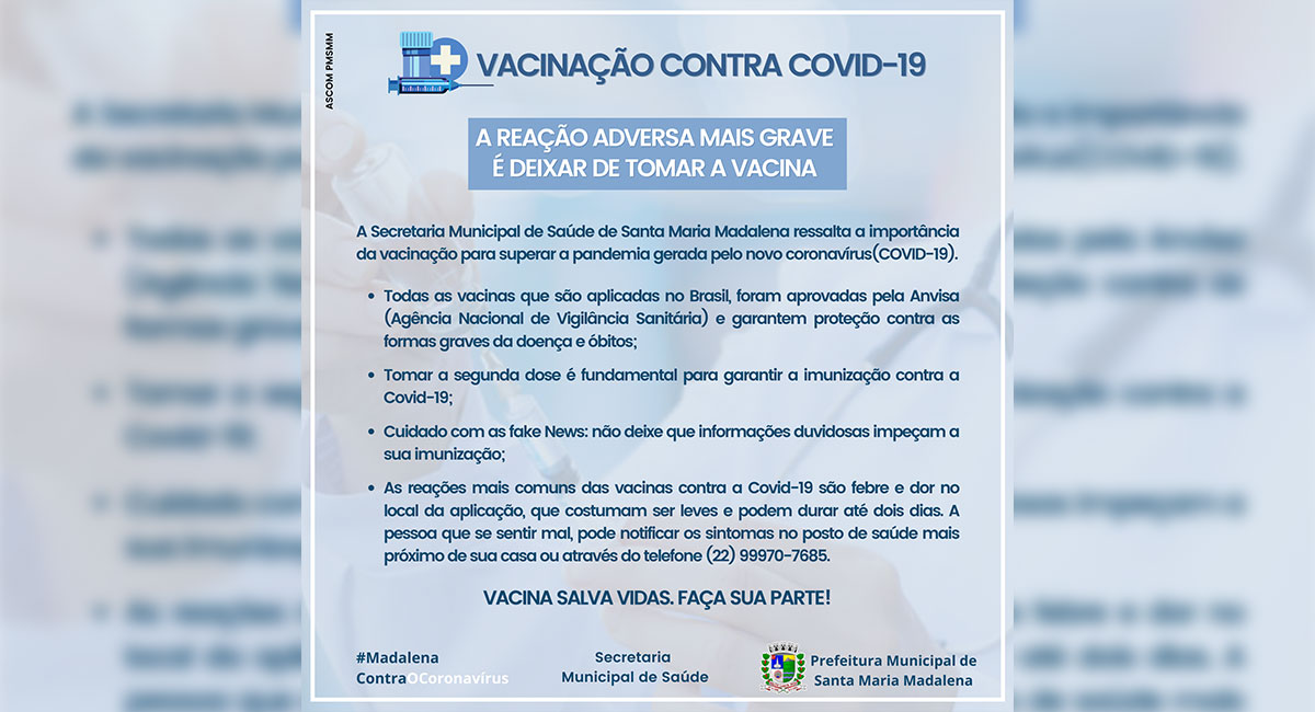 Utilidade Pública: Saúde alerta sobre a importância da vacinação contra a Covid-19
