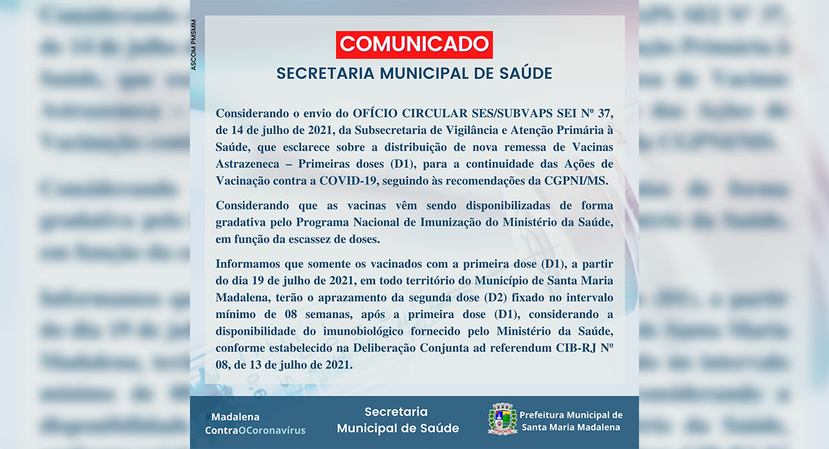 Comunicado da Secretaria Municipal de Saúde