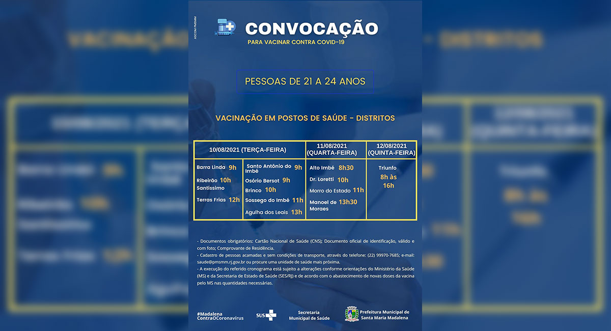 Utilidade Pública: Pessoas entre 21 e 24 anos começam a ser vacinadas contra Covid-19 nesta terça-feira