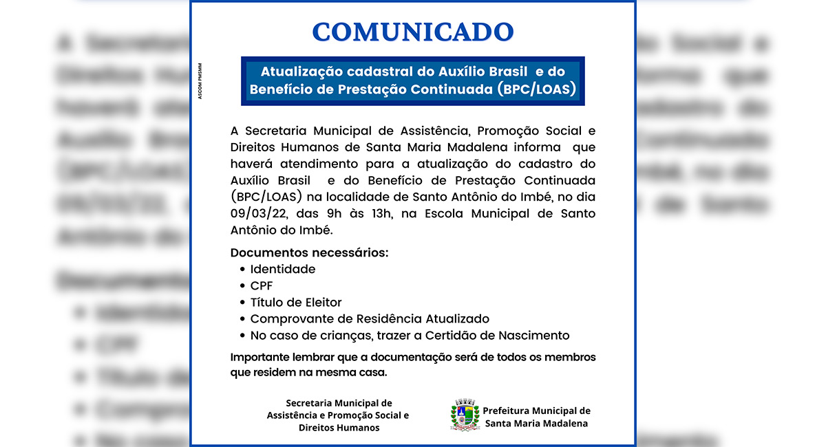 Atualização Cadastral do Auxilio Brasil e do Benefício de Prestação Continuada (BPC/LOAS)