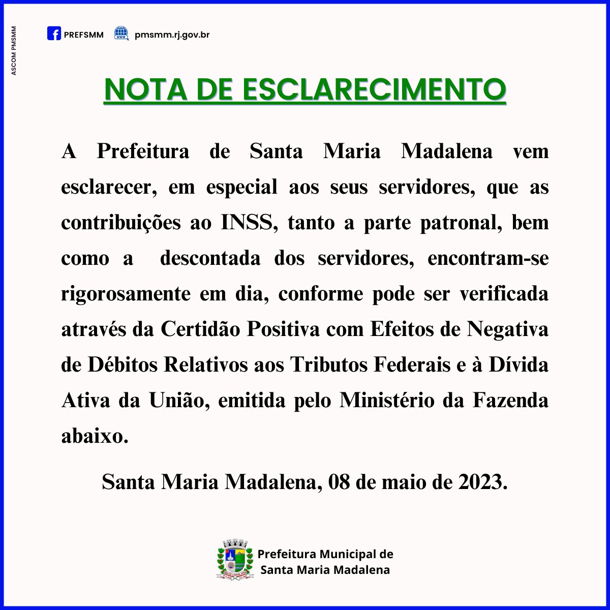 Nota de Esclarecimento sobre as Contribuições ao INSS