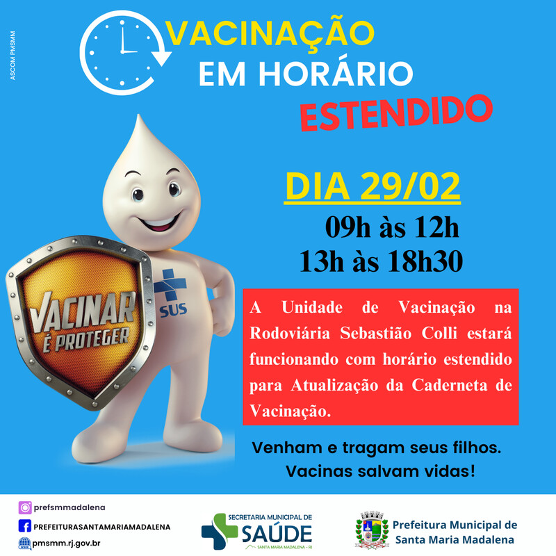 Saúde realiza ação de horário estendido para atualizar cartão de vacinação no dia 29 de fevereiro