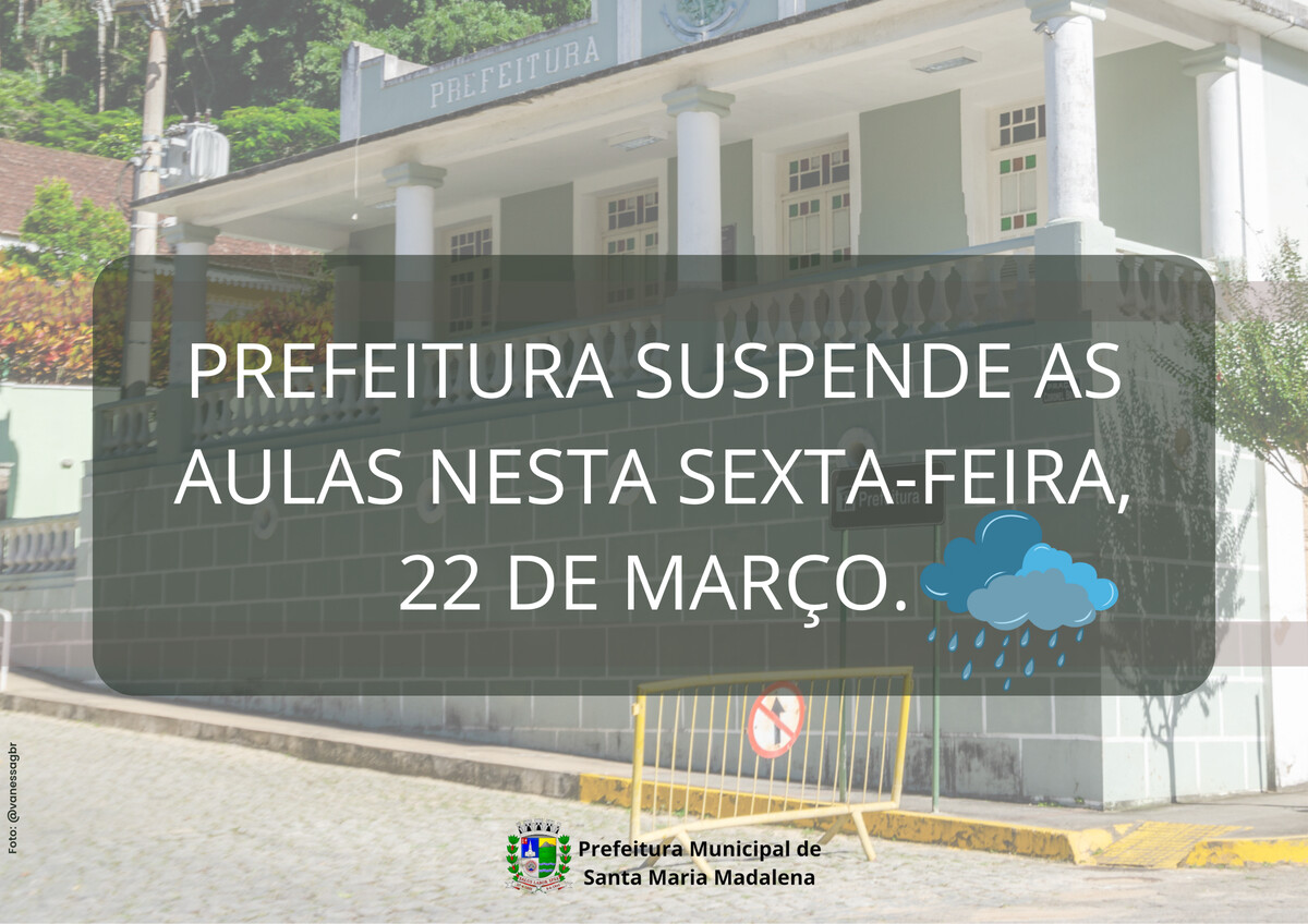 Prefeitura suspende aulas nesta sexta-feira (22) devido a previsão de chuva forte na região