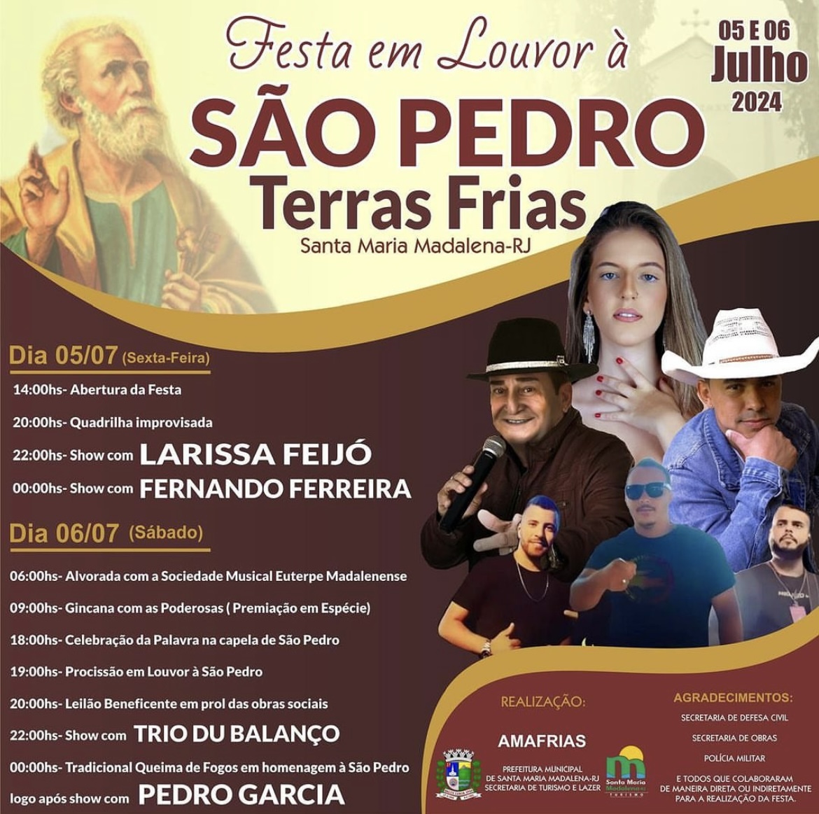 Tradicional Festa em Louvor a São Pedro acontece nos dias 05 e 06 de julho em Terras Frias