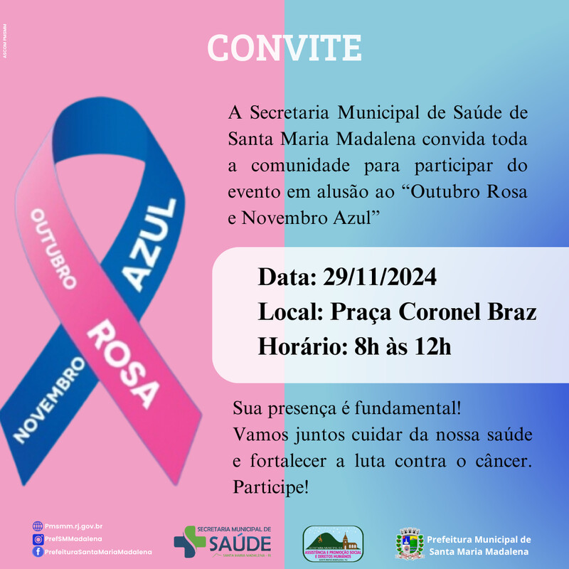 Convite para evento Outubro Rosa e Novembro Azul