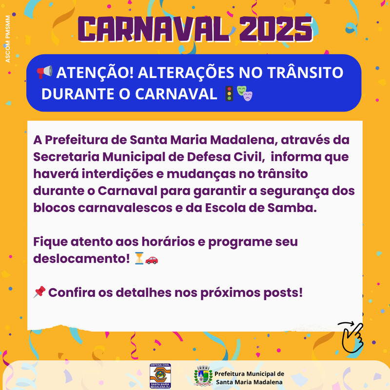 COMUNICADO OFICIAL - ALTERAÇÕES NO TRÂNSITO DURANTE O CARNAVAL