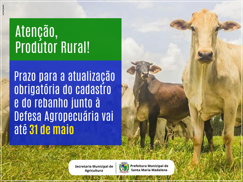 Agricultura: Cadastramento e atualização de rebanho neste mês de maio