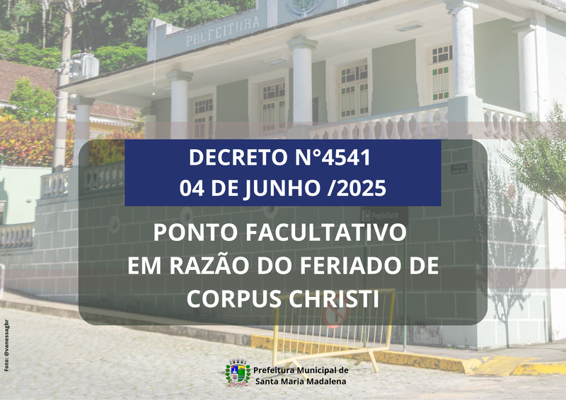 Ponto Facultativo nos dias 19 e 20 de junho de 2025 (Corpus Christi)