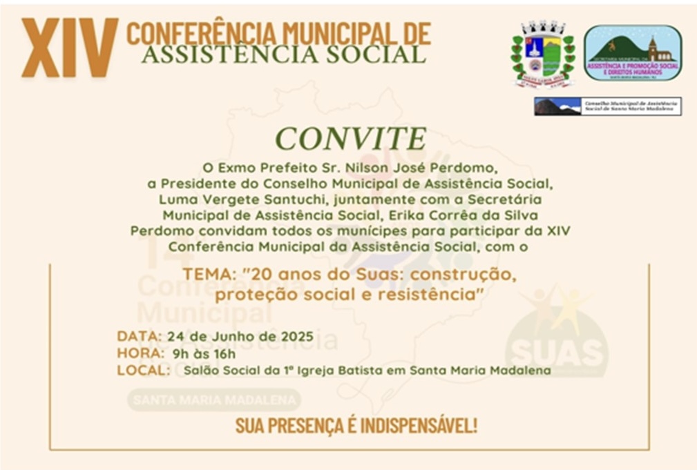 Prefeitura de Santa Maria Madalena convida para a XIV Conferência Municipal de Assistência Social