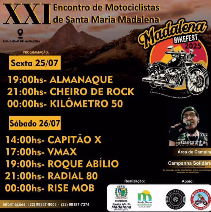 Vem aí o XXI Encontro de Motociclistas de Santa Maria Madalena