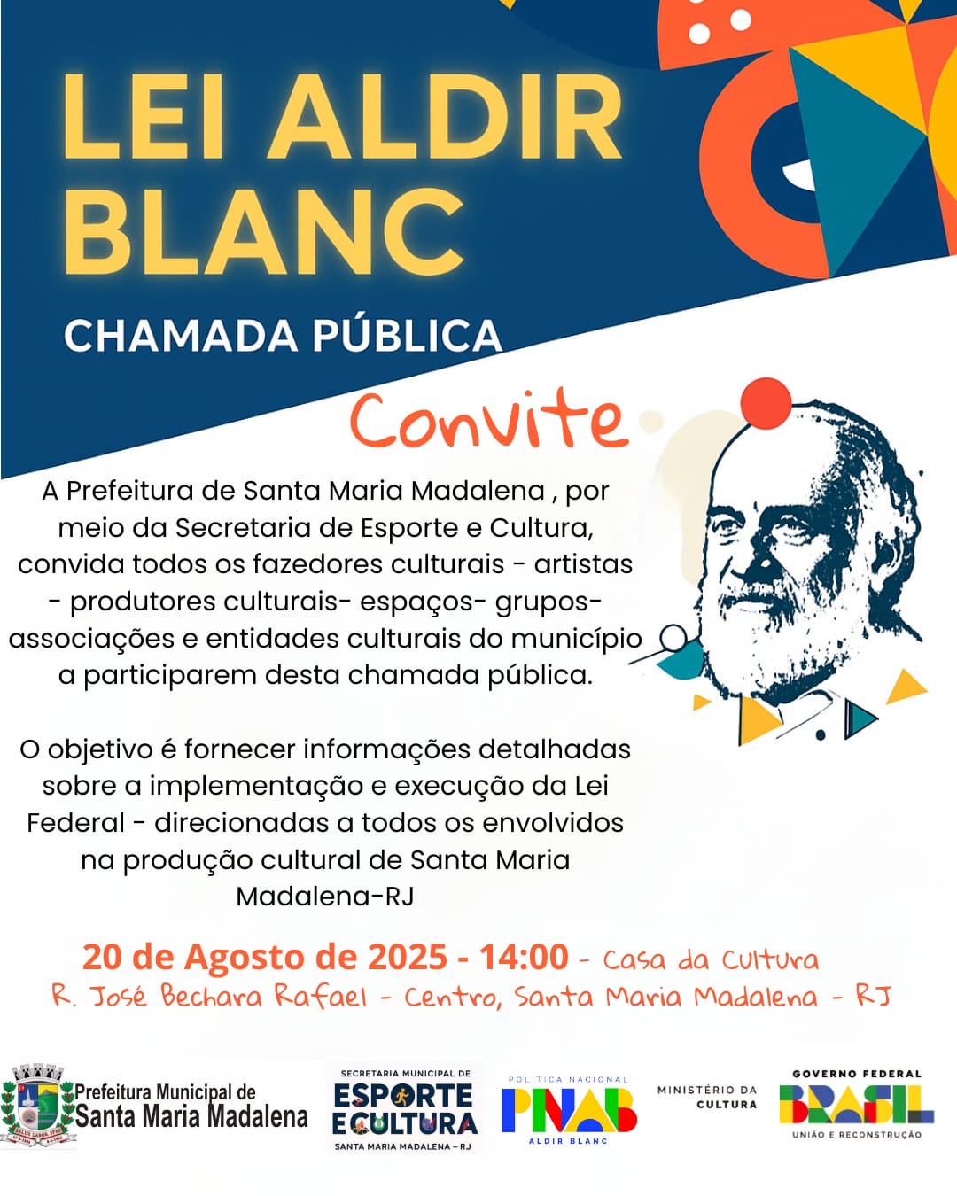 Chamada Pública da Lei Aldir Blanc: Convite aos Fazedores de Cultura de Santa Maria Madalena