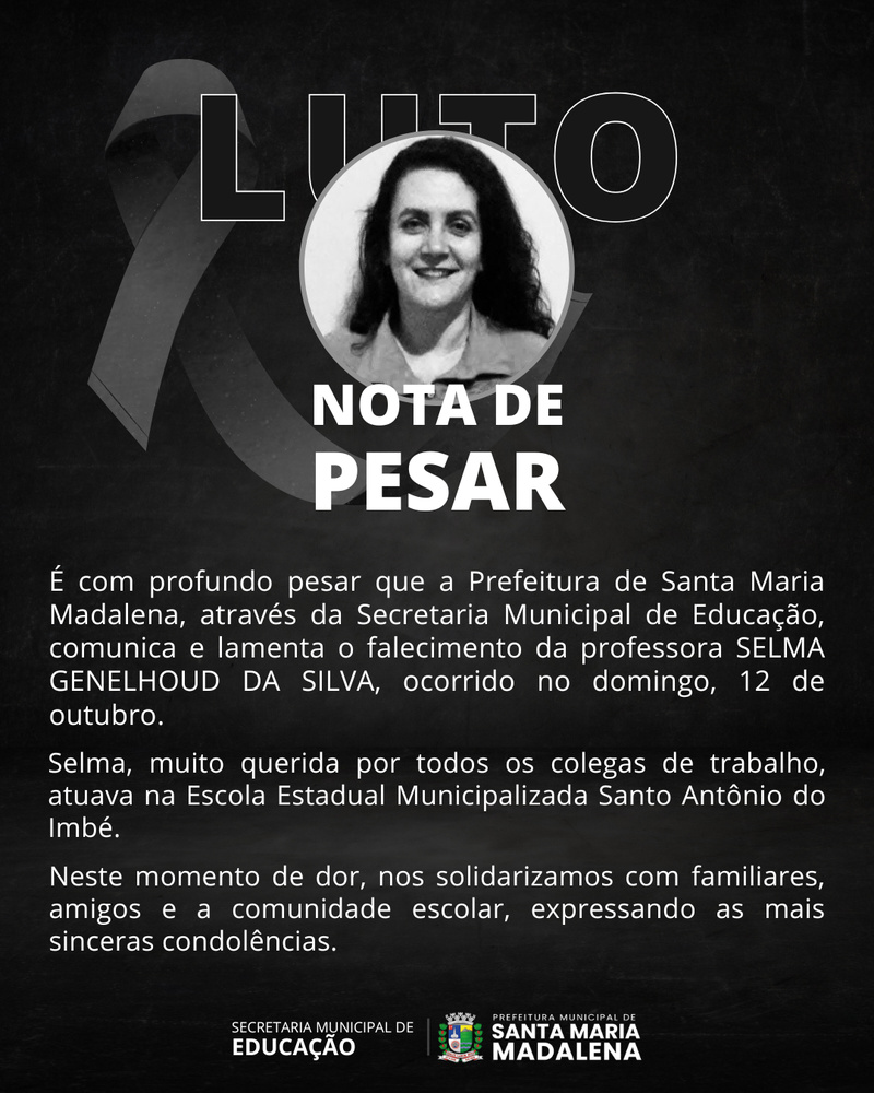 Nota de pesar pelo falecimento da professora SELMA GENELHOUD DA SILVA