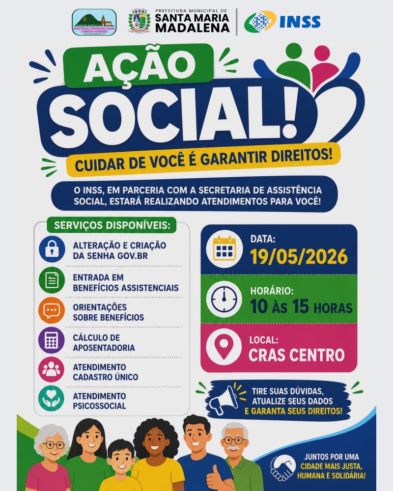Atendimento itinerante do INSS será realizado no CRAS Centro no dia 19 de maio