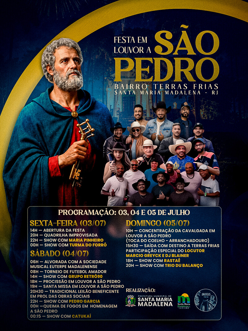 Festa em Louvor a São Pedro será realizada entre os dias 03 e 05 de julho em Terras Frias