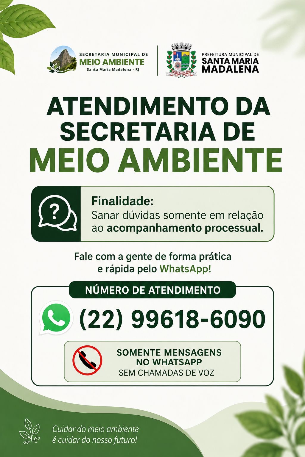 Secretaria Municipal de Meio Ambiente disponibiliza canal de atendimento para acompanhamento processual
