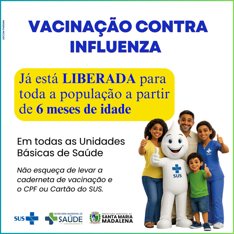 Vacinação contra a Influenza está disponível para toda a população a partir dos 6 meses de idade